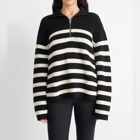 &Other Stories Black and White Striped Half Zip Oversized Sweater Size S - Picture 3 of 7